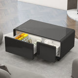 Modern Smart Coffee Table With Built-In Fridge - Bluetooth Speaker, Wireless Charging, Touch Control Panel, USB Interface, Outlet Protection, Atmosphere Light - Furniture Home Direct