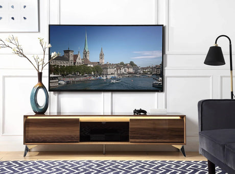 Raceloma - TV Stand (With LED) - Walnut / Chrome - Furniture Home Direct