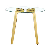 Dining Table Round Glass Top With Metal Base Finish Gold - Furniture Home Direct