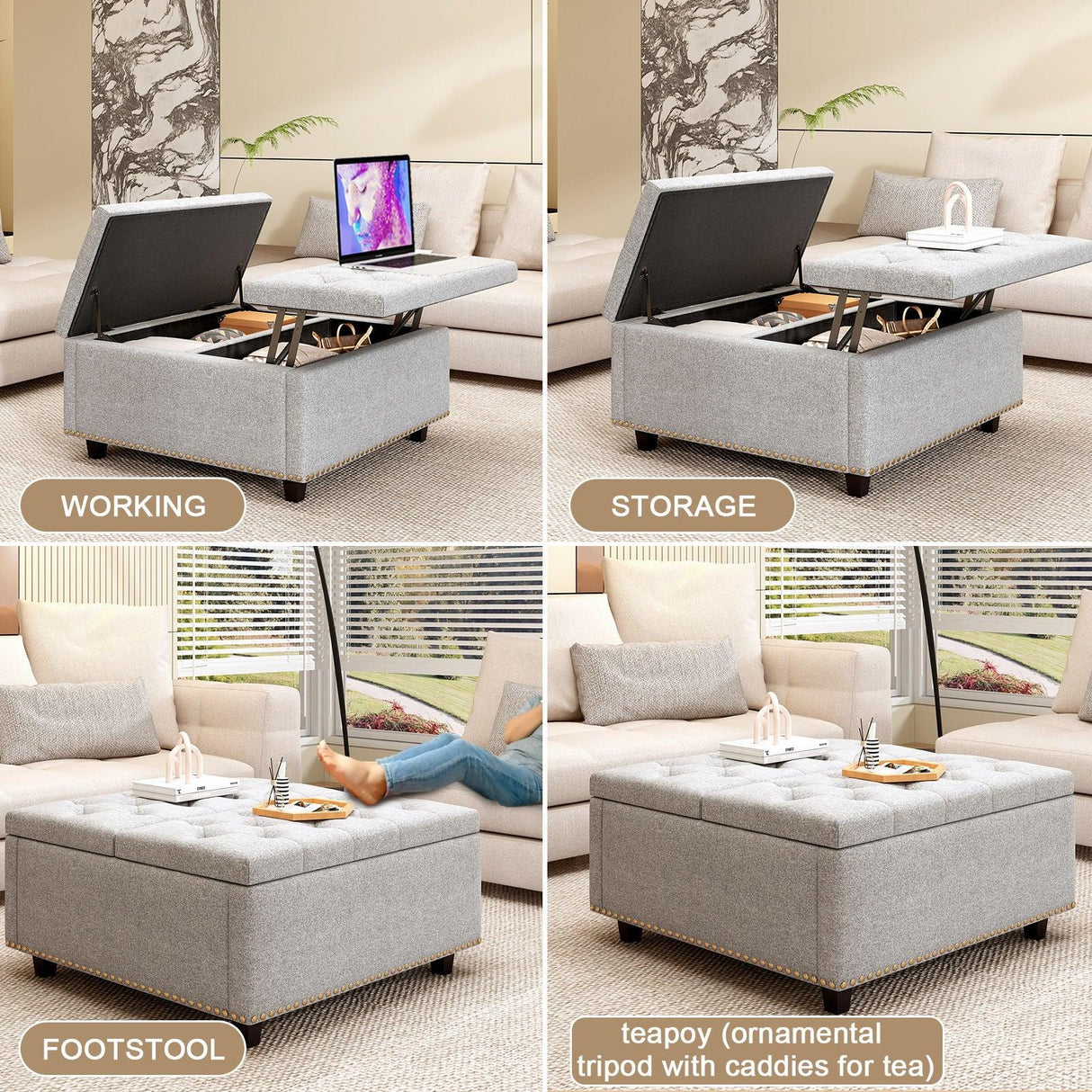 Large Square Storage Ottoman With 2 Storage Doors - Furniture Home Direct