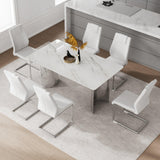 Dining Set 7 Piece Marble Top Table And Chairs White - Furniture Home Direct