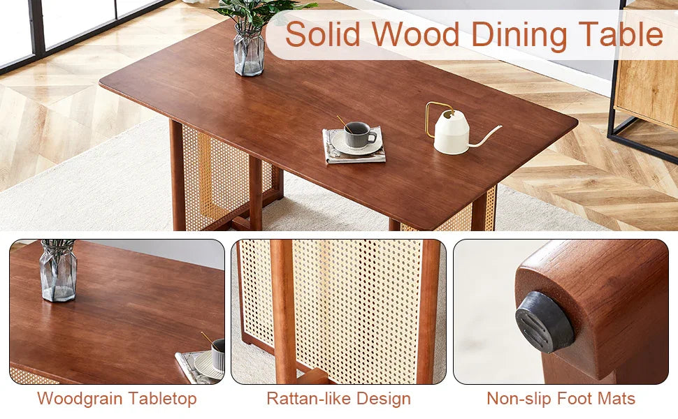 Dining Table Retro Solid Wood Rectangular Classic Walnut - Furniture Home Direct