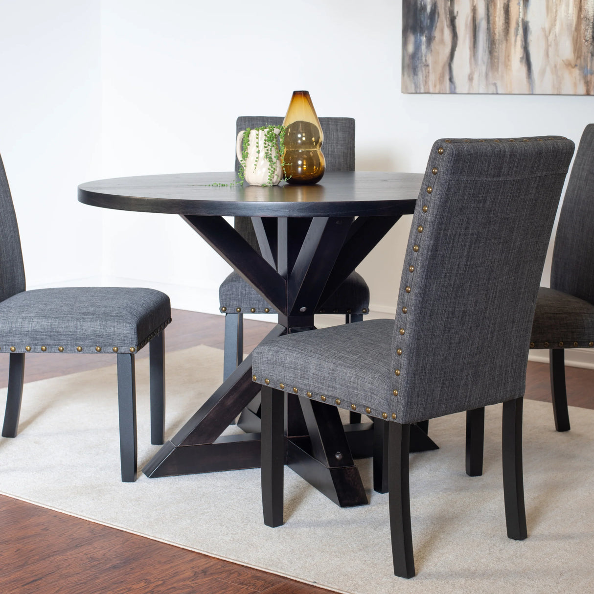 Dining Set Round Table With Upholstered Chairs Black - Furniture Home Direct