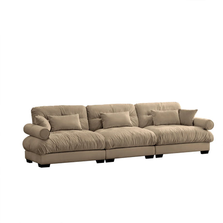 Modern Velvet Sofa With Bolstered Armrests And Pillows - Furniture Home Direct