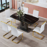 Dining Table With Imitation Marble Top, Modern Black - Furniture Home Direct