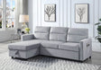 Ruby - Velvet Reversible Sleeper Sectional Sofa With Storage Chaise And Side Pocket - Light Gray - Furniture Home Direct