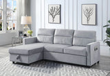 Ruby - Velvet Reversible Sleeper Sectional Sofa With Storage Chaise And Side Pocket - Light Gray - Furniture Home Direct