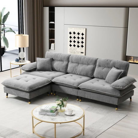 Sectional Sofa Cloud Chenille L Shape With Ottoman Gray - Furniture Home Direct