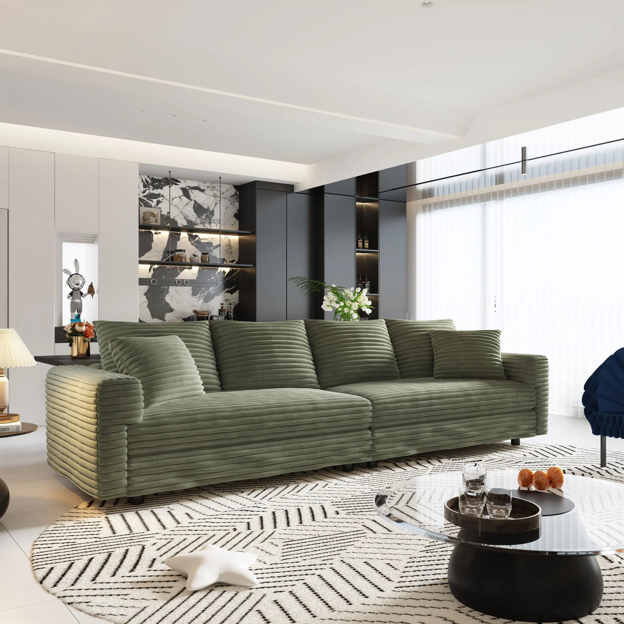 Plush Corduroy 4 Seat Sofa, Modern Comfy Upholstered Sofa Cloud Couch, Deep Seat Couches With Soft Pillows - Furniture Home Direct