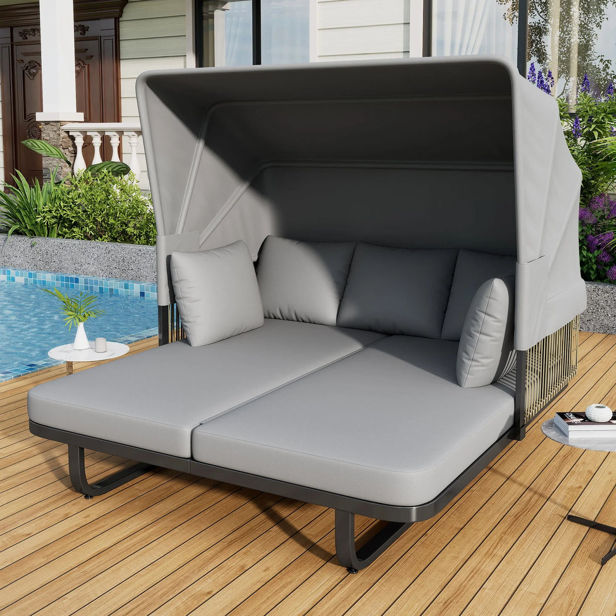 Outdoor Patio Rattan Daybed With Detachable Pillows - Furniture Home Direct