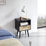 15.75" Rattan End Table With Drawer And Solid Wood Legs, Modern Nightstand, Side Table For Living Room, Bedroom - Furniture Home Direct