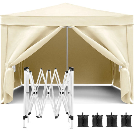 10'X10' Folding Canopy With 4 Removable Sidewalls Outdoor Event Shelter UPF 50+ Gazebo Portable Tents For Parties Beach Camping Wedding Ez Pop Up Canopy 4 Pieces Weight Bag + Carry Bag - Furniture Home Direct
