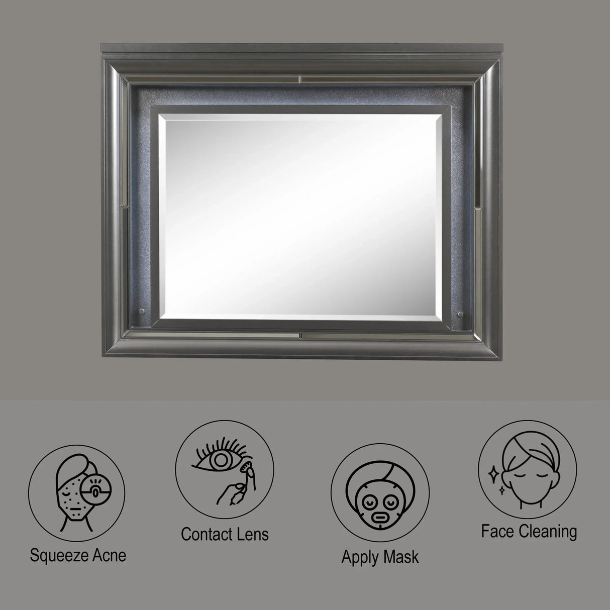 Sawyer - Metallic Mirror With LED - Gray - Furniture Home Direct