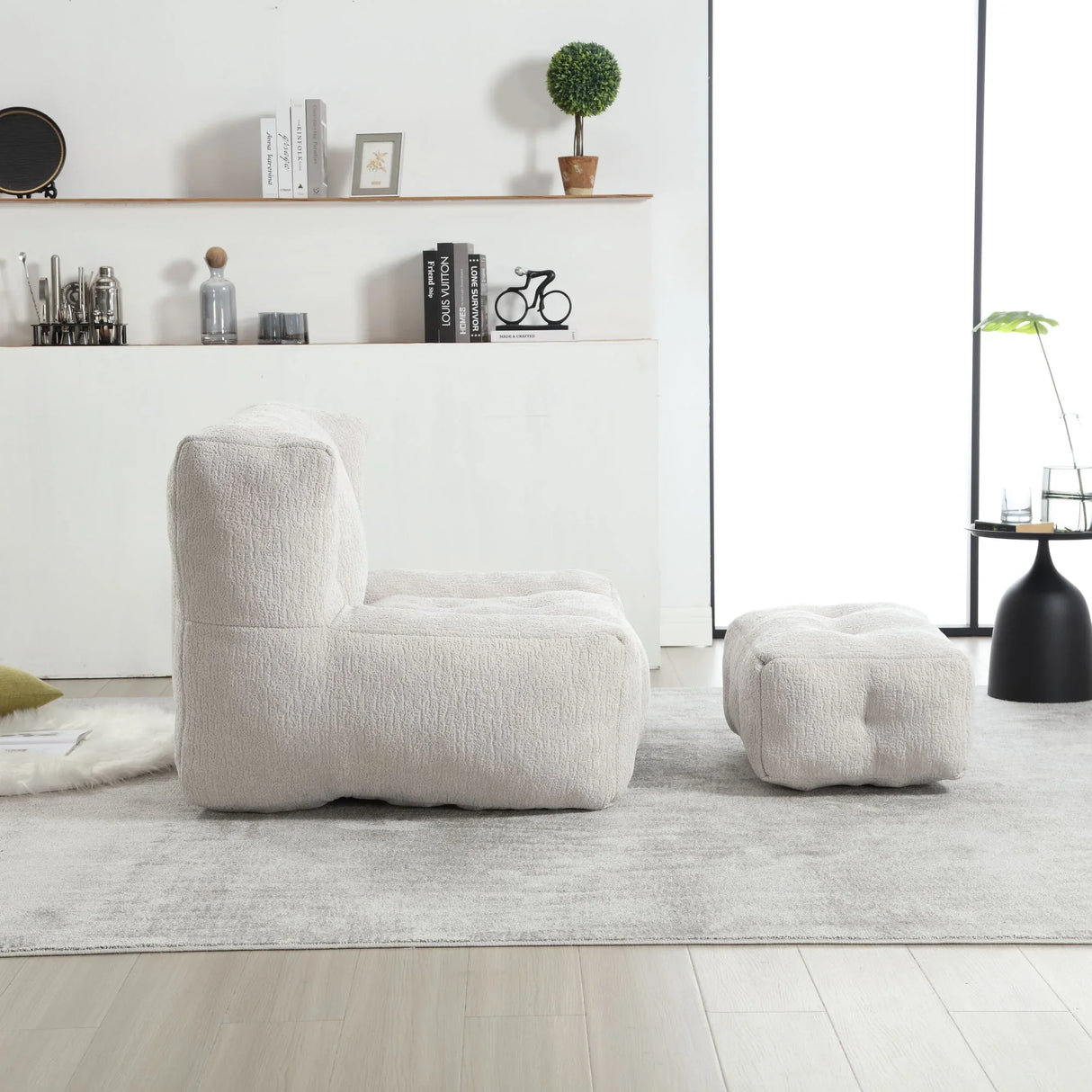 Modern Indoor Fluffy Bean Bag Chair With Memory Foam And Ottoman, Super Soft - Furniture Home Direct