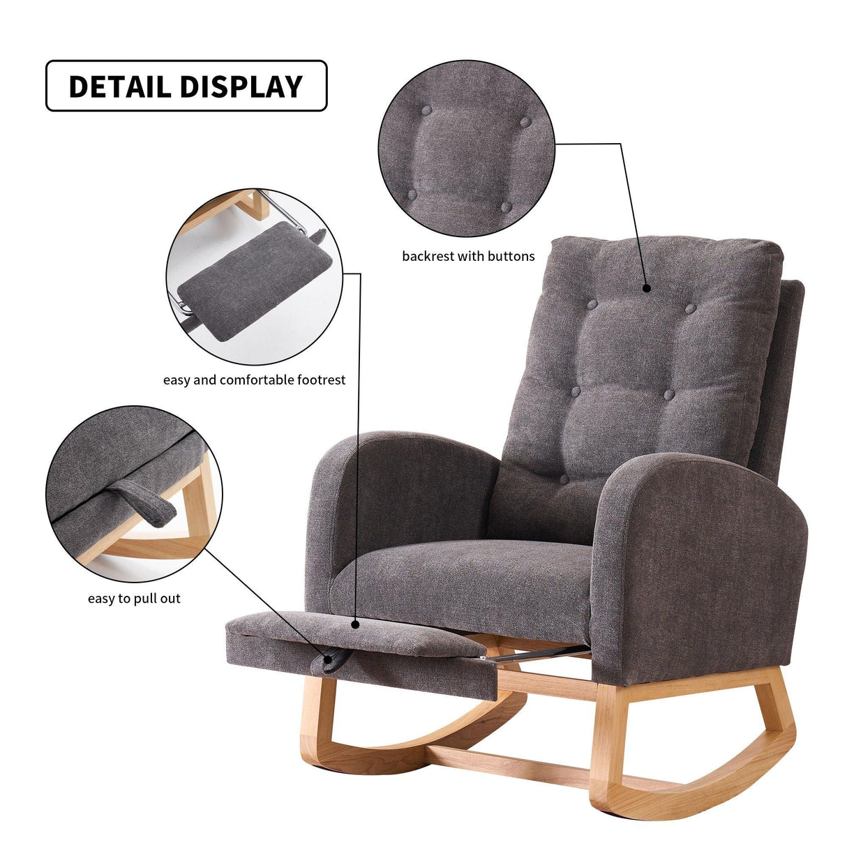 Accent Rocking Chair With Footrest, High Back - Furniture Home Direct