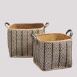 Square Palm Leaf Woven Wicker Storage Basket With Handles (Set of 2) - Back / Brown - Furniture Home Direct