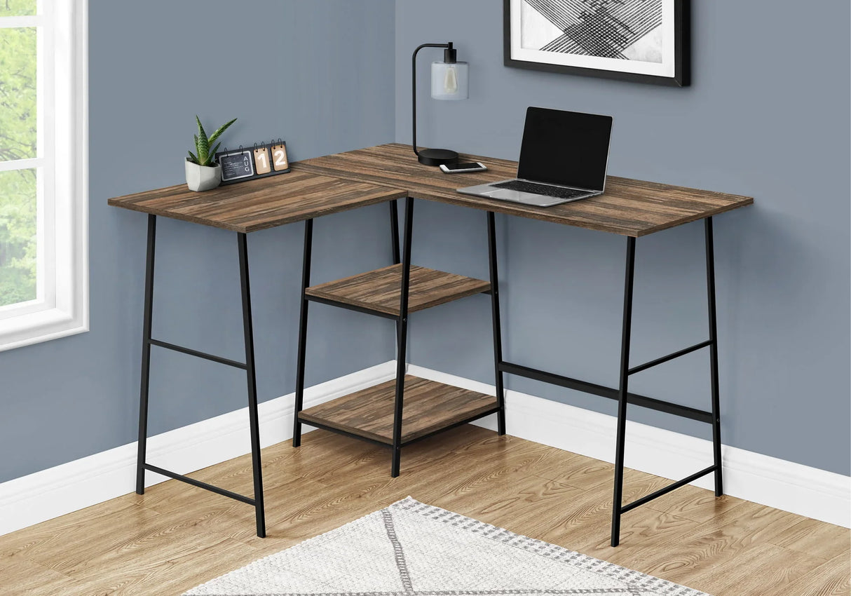 Computer Desk, Home Office, Corner, Storage Shelves, L-Shape, Work, Laptop, Contemporary, Modern - Brown - Furniture Home Direct