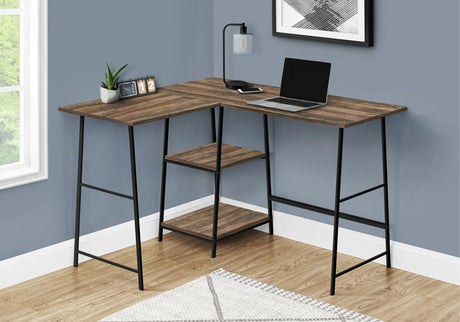 Computer Desk, Home Office, Corner, Storage Shelves, L-Shape, Work, Laptop, Contemporary, Modern - Brown - Furniture Home Direct