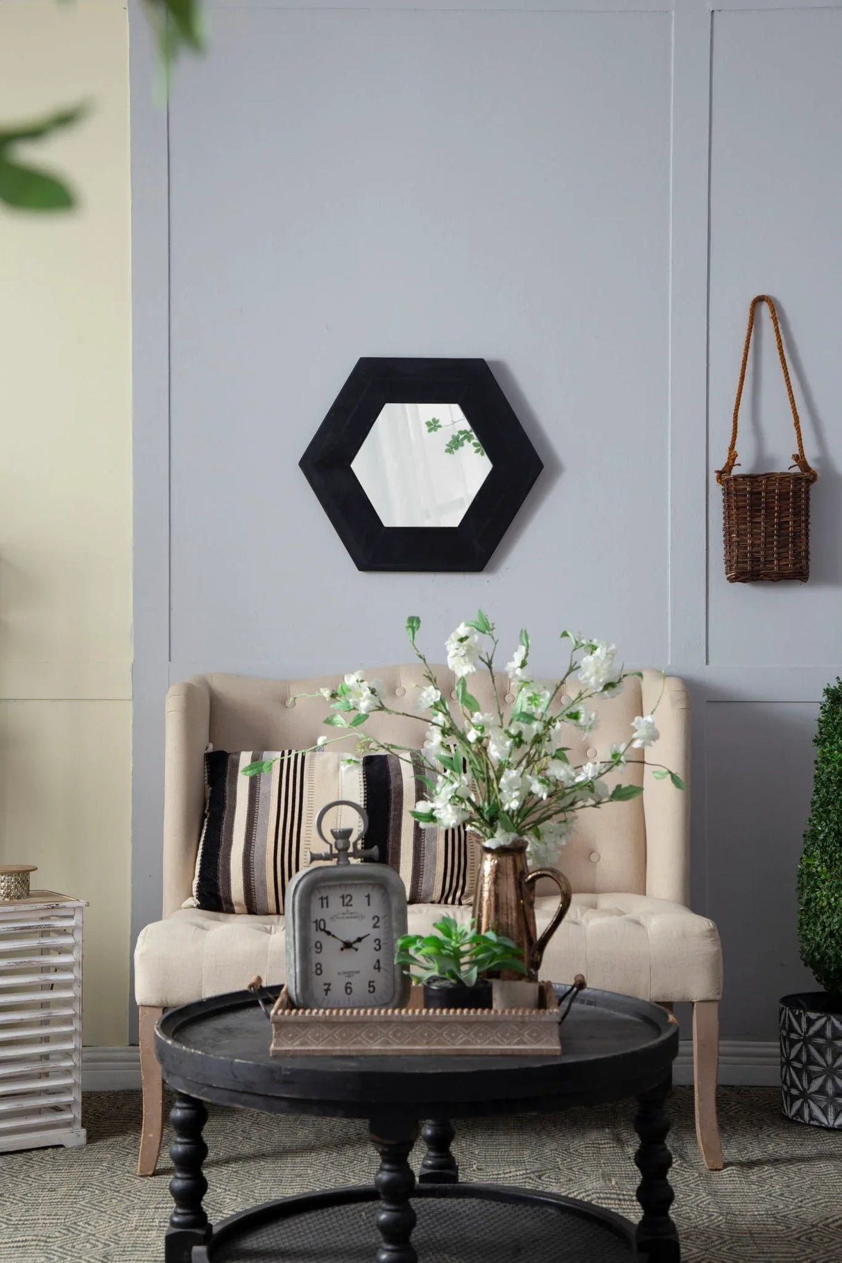 Hexagon Mirror With Natural Wood Frame, Wall Decor For Living Room Bathroom Hallway - Furniture Home Direct