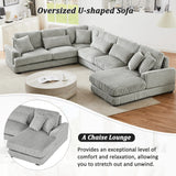 Sectional Sofa Oversized U Shaped Corduroy Fabric Gray - Furniture Home Direct