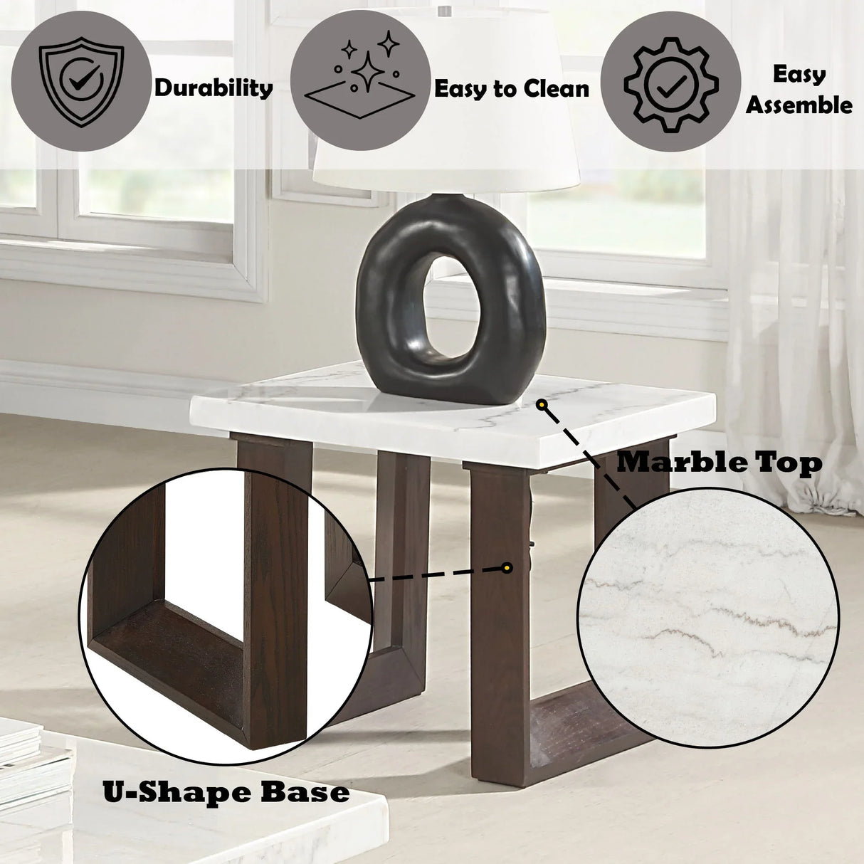 Edwyn - Natural Marble Top End Table - Furniture Home Direct
