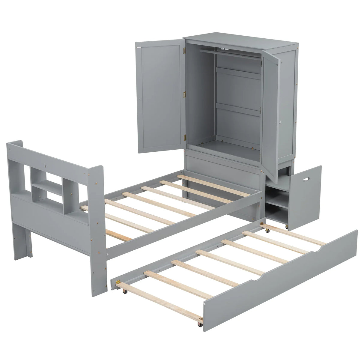 Twin Platform Bed With Storage Headboard Shelves Gray - Furniture Home Direct