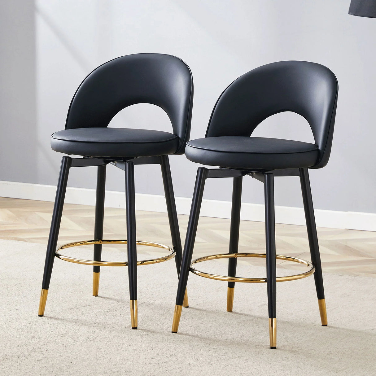 Modern Upholstered 360° Rotatable Bar Chair With Metal Legs For Dining Room (Set of 2) - Furniture Home Direct