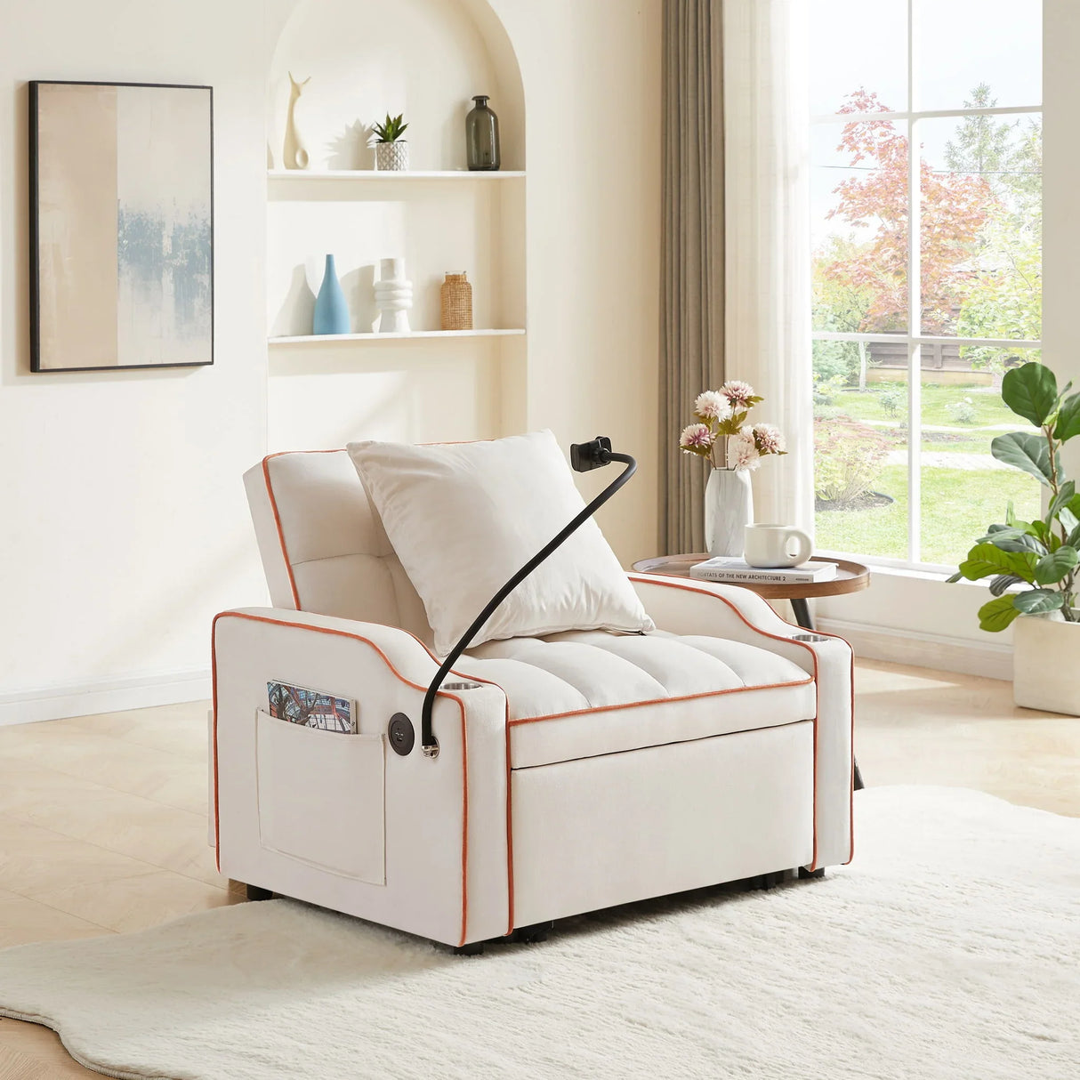 Convertible Velvet 3 In 1 Sofa Bed With Adjustable Sleeper Chair And Multi Pockets - Furniture Home Direct
