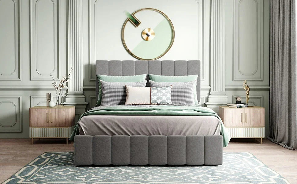 Storage Platform Bed Upholstered Full Size Hydraulic Gray - Furniture Home Direct