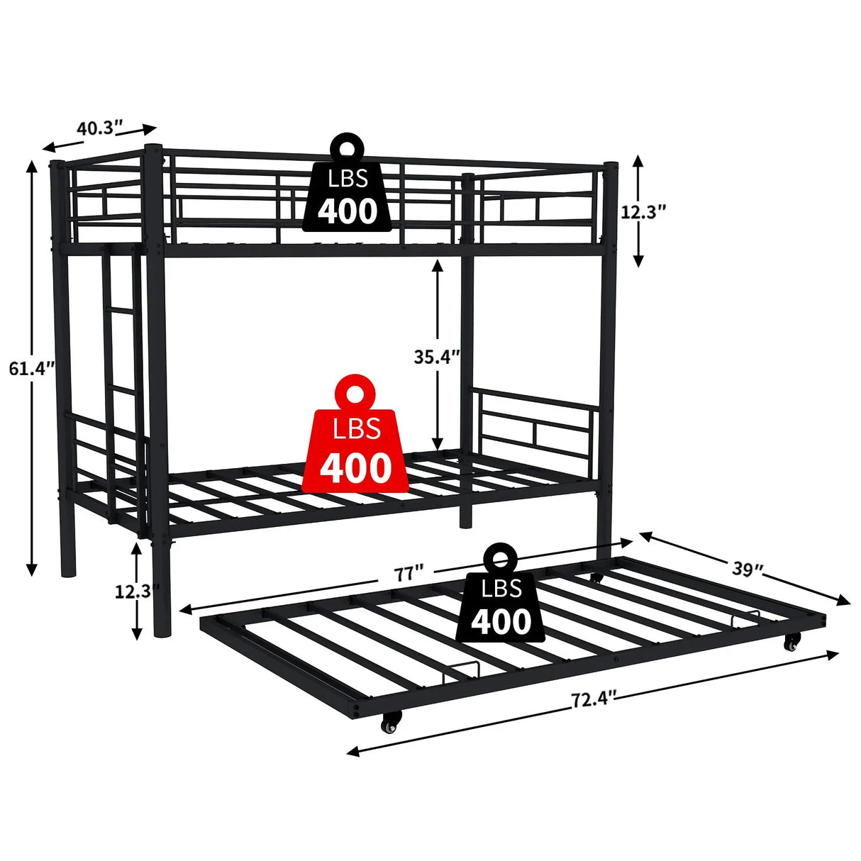 Metal Bunk Bed For Kids, Convertible Bedframe With Ladders & Guardrail - Furniture Home Direct