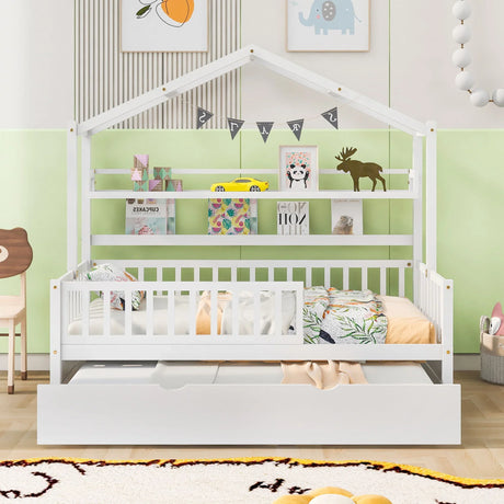 Playhouse Bed With Trundle, Kids Bed With Shelf - Furniture Home Direct