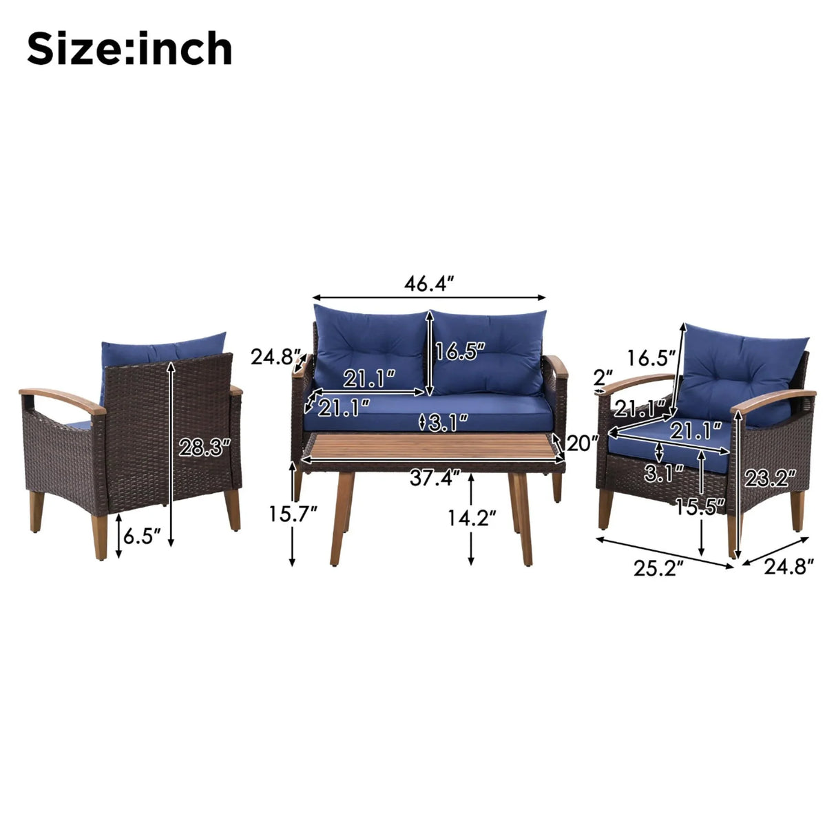 4 Piece Garden Furniture, Patio Seating Set - Furniture Home Direct