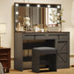 Makeup Vanity Table, Makeup Table With Large Mirror And 11 LED Light, Brightness Adjustable, Dressing Table Desk With 3 Drawers, Vanity Desk For Women (With Stool) - Furniture Home Direct