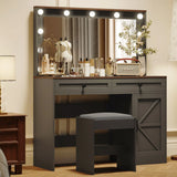 Makeup Vanity Table, Makeup Table With Large Mirror And 11 LED Light, Brightness Adjustable, Dressing Table Desk With 3 Drawers, Vanity Desk For Women (With Stool) - Furniture Home Direct