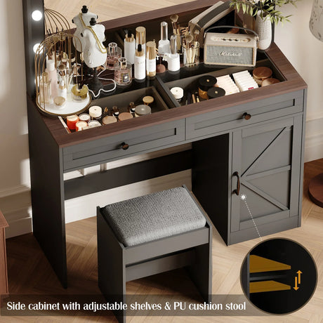 Makeup Vanity Desk With Large Mirror And Lights Black - Furniture Home Direct