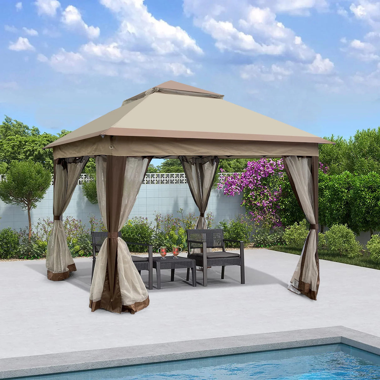 Outdoor Pop Up Gazebo Canopy With 2 Tier Soft Top And Removable Zipper Netting - Furniture Home Direct