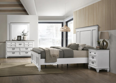 Bedroom Set Queen Bed Dresser Mirror Beveled White - Furniture Home Direct