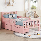 Platform Bed With Guardrails On Both Sides And 2 Storage Drawers - Furniture Home Direct