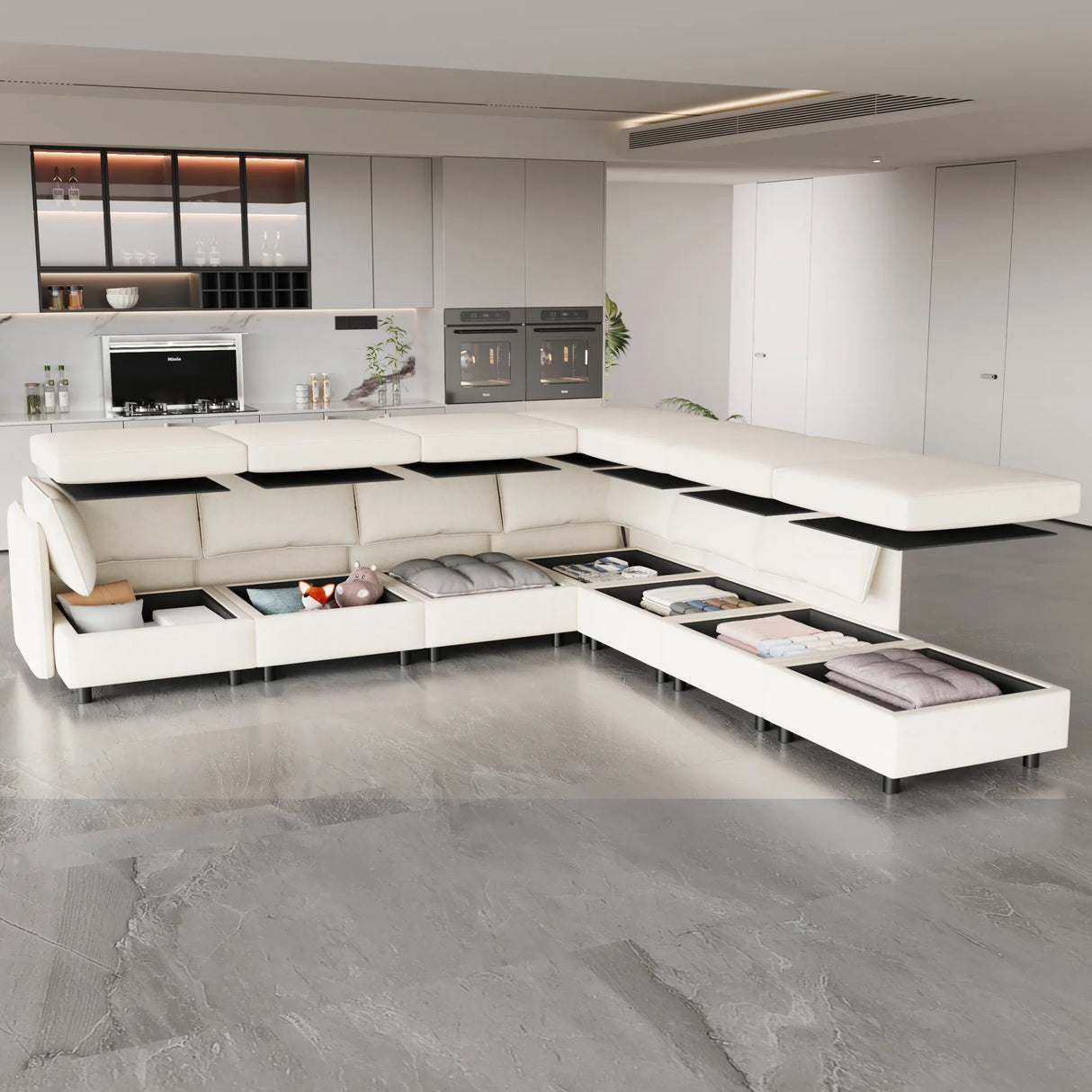 3 Piece Modular Living Room Set with Different Configurations, Off White - Furniture Home Direct