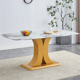 Modern Minimalist Dining With Imitation Marbled Glass Tabletop - Furniture Home Direct