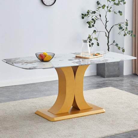 Modern Minimalist Dining With Imitation Marbled Glass Tabletop - Furniture Home Direct