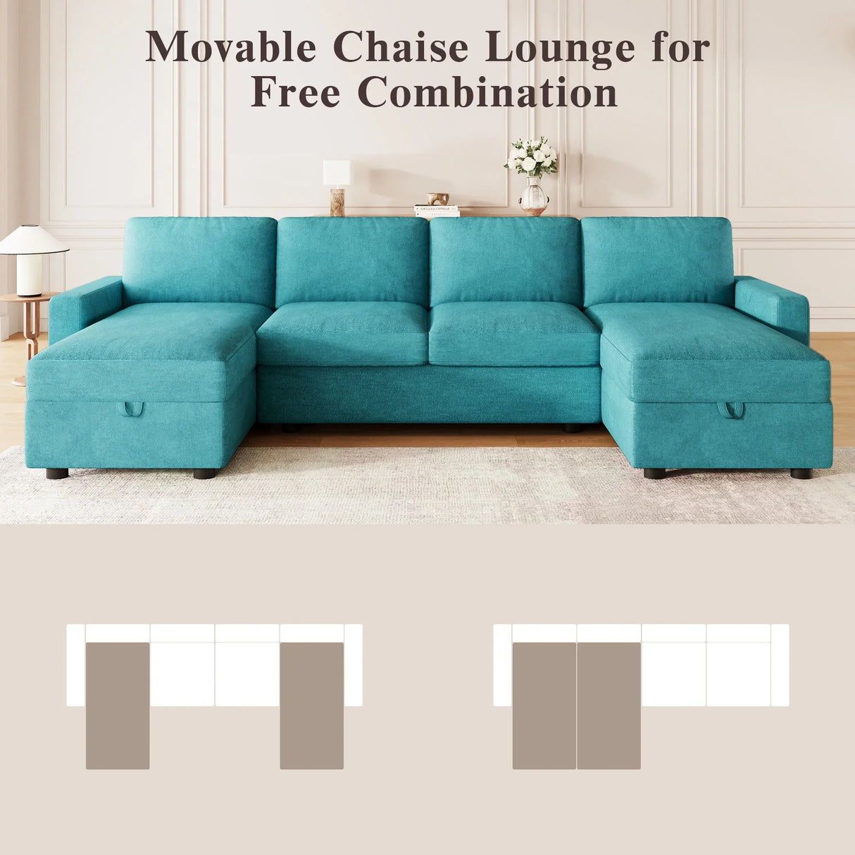 Convertible Sectional Sofa With Storage Chaise Lounges And USB Ports - Furniture Home Direct