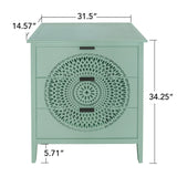 3 Drawer Storage Cabinet With Hollow Carved Design And Metal Handles, Chest For Entryway, Living Room Or Bedroom - Light Green - Furniture Home Direct