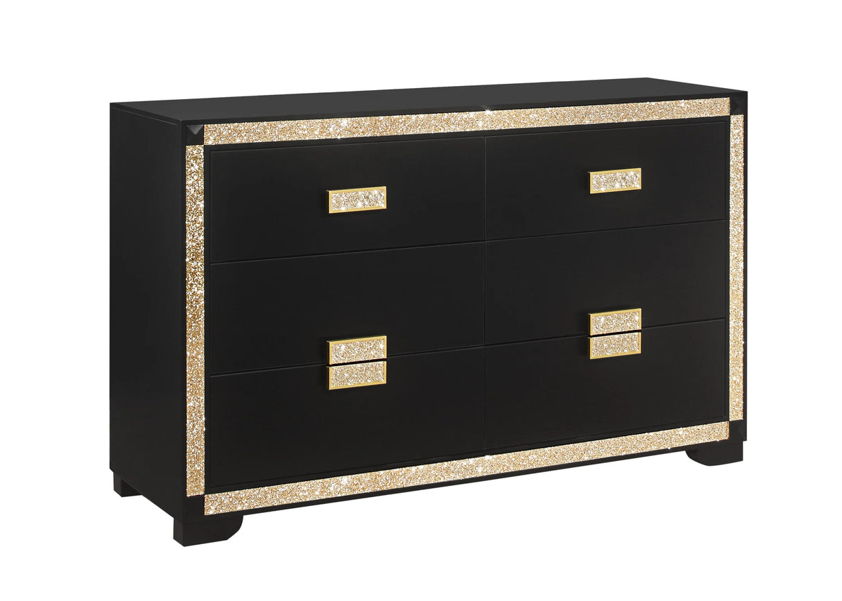 Full Bedroom Set Dresser Nightstand Mirror Glam Black Gold - Furniture Home Direct