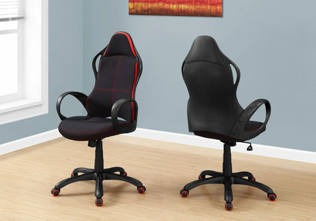 Office Chair, Gaming, Adjustable Height, Swivel, Ergonomic, Armrests, And Red, Contemporary & Modern - Black - Furniture Home Direct