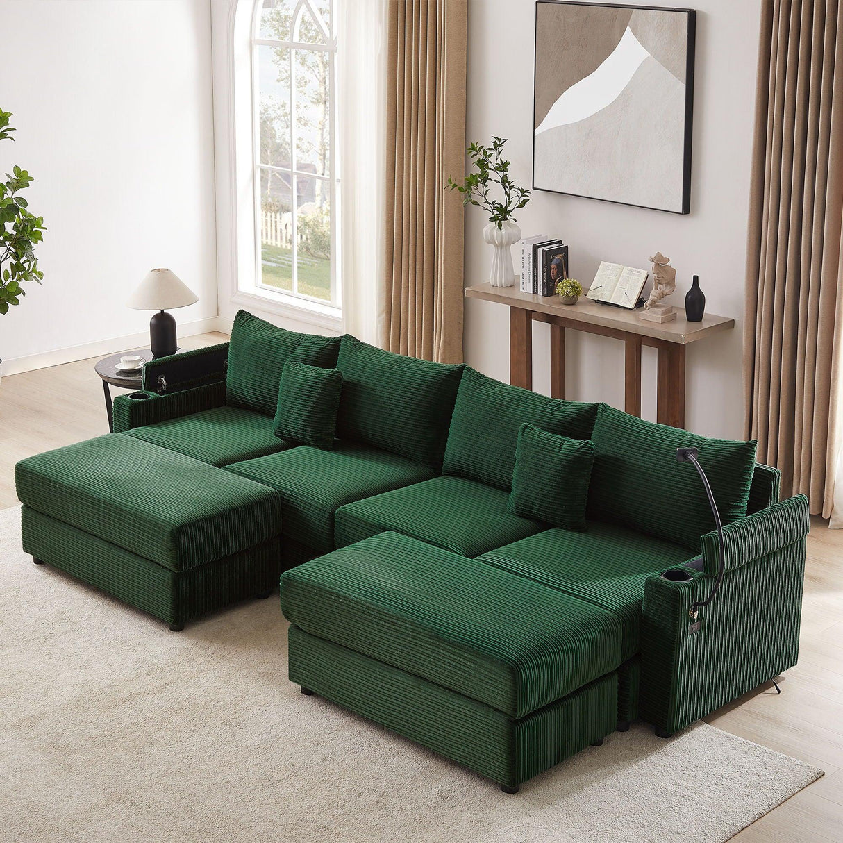 Modern Style Loveseat Sofa Sectional Sofa Couch With Storage Space, A Movable Ottoman, Two USB Ports, Two Cup Holders, A Phone Holder For Living Room - Furniture Home Direct