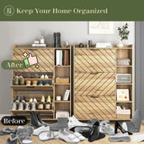 Shoe Cabinet with 3 Flip Drawers & Open Shelves, Modern Entryway Shoe Storage Cabinet Slim, Narrow Hidden Shoe Rack for Heels, Boots, Slippers, Wood Freestanding Shoe Organizer for Entrance - Furniture Home Direct
