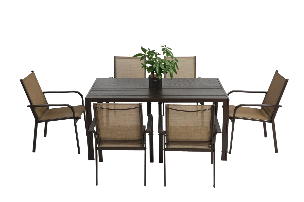 7 Piece Patio Dining Set -Brown - Furniture Home Direct