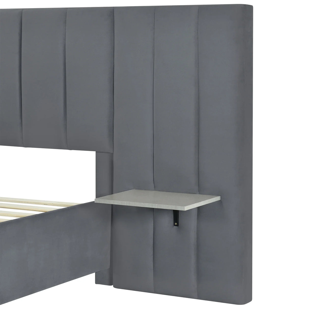 Queen Bed Upholstered Platform With Tall Headboard Gray - Furniture Home Direct