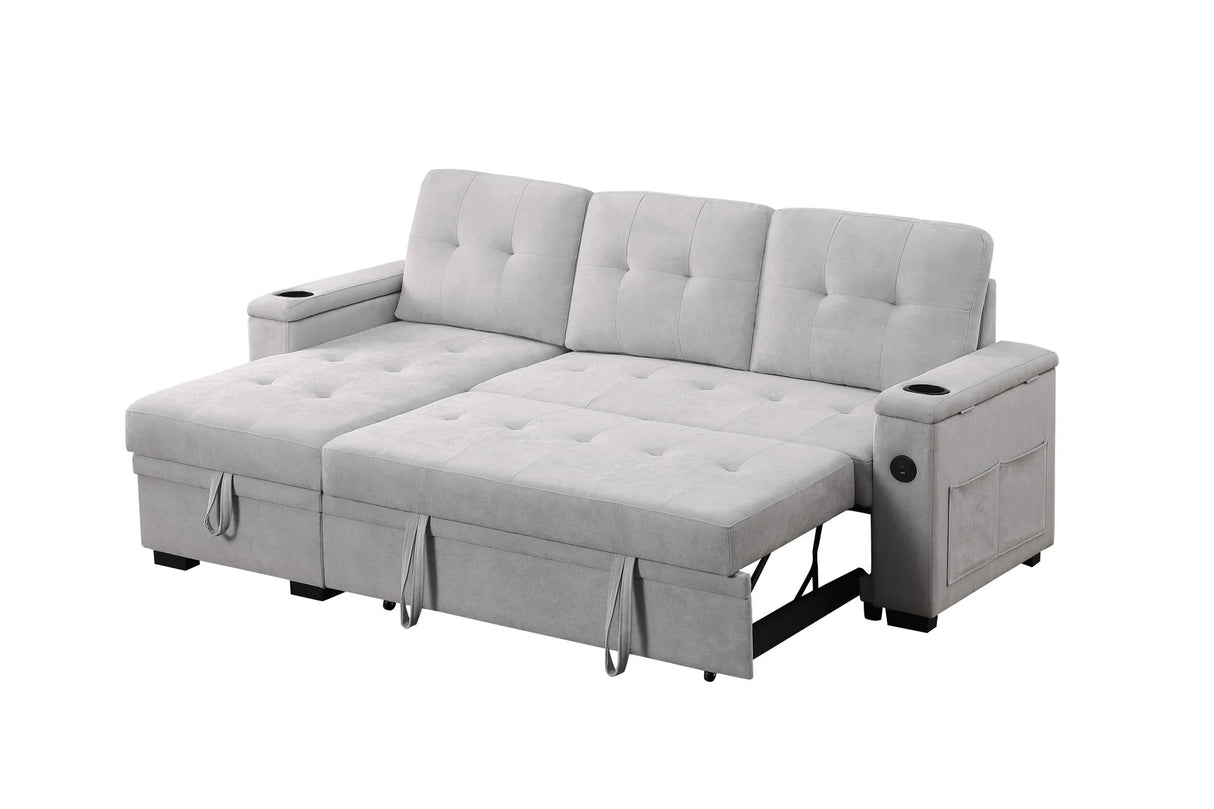 Ashlyn II - 84"W Woven Fabric Reversible Sleeper Sectional Sofa with Storage Chaise - Furniture Home Direct